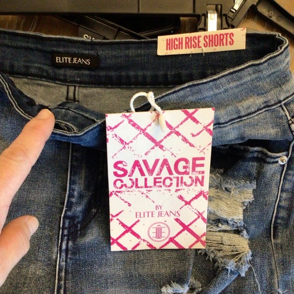 Elite Jeans Savage Collection High Rise Distressed Cuffed Denim Shorts Size 13 - Picture 8 of 9